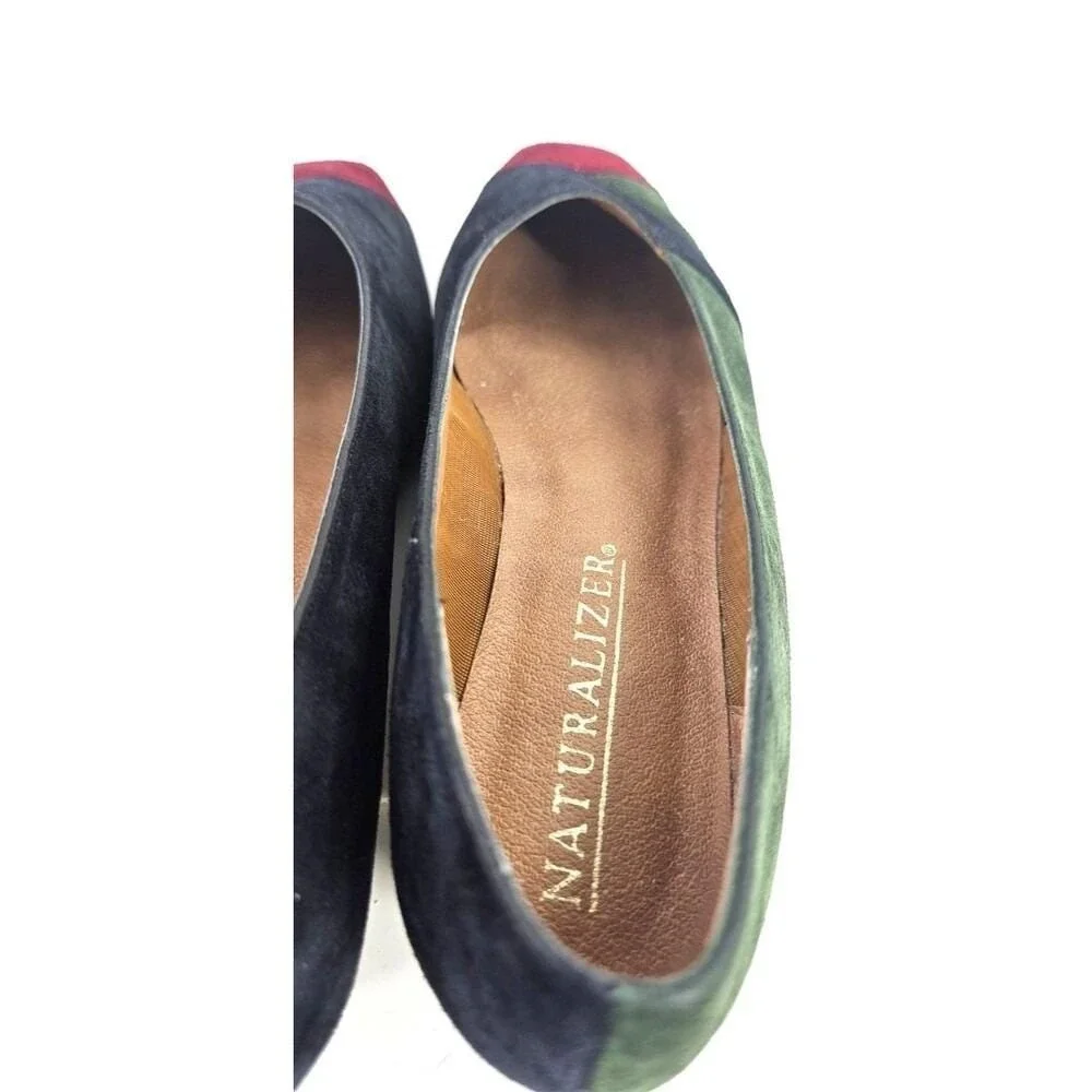 Vtg 90s Naturalizer Womens 7.5C Wedge Slip-On Suede Colorblock Blue Green Maroon